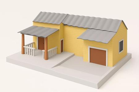 3D Single Story House with Garage  Porch and Corrugated Roof