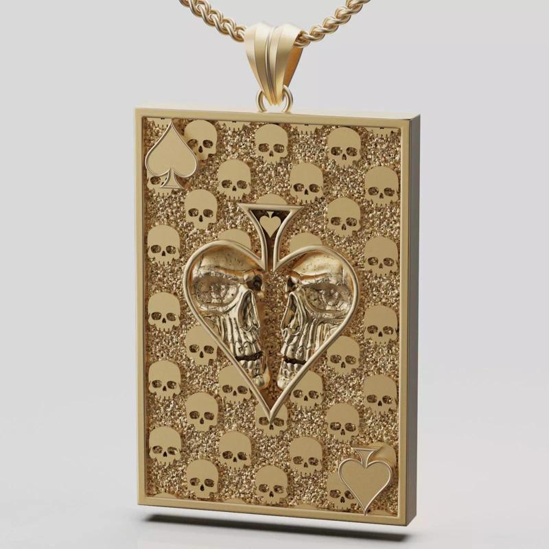 Pikes Spades playing card skull 3d pendant  jewelry