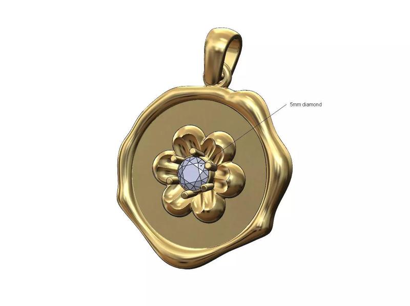 Diamond Florentine solitaire wax seal pendant charm