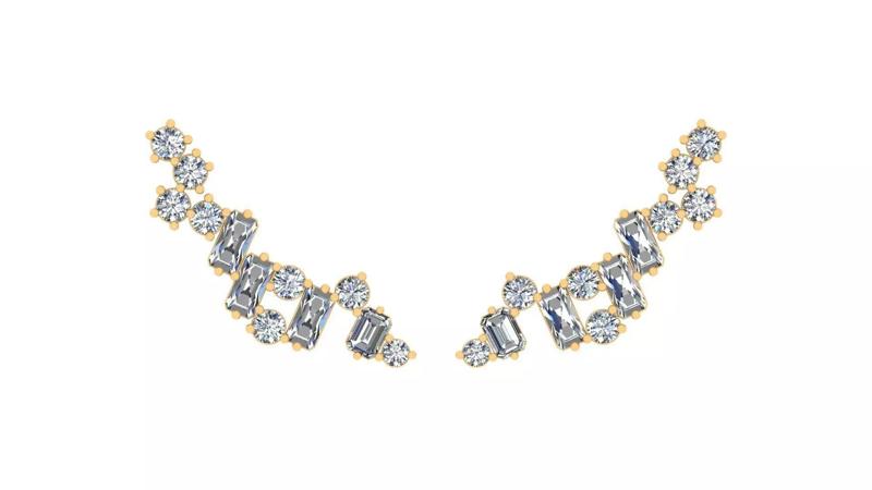 Elegant Diamond and Emerald Curved Earring Component