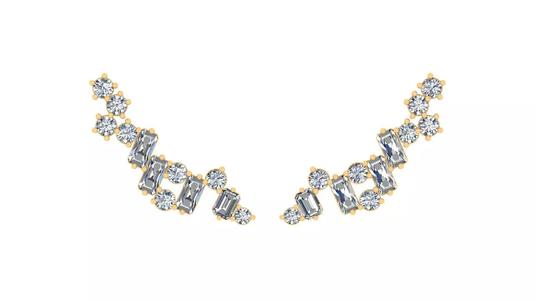 Elegant Diamond and Emerald Curved Earring Component