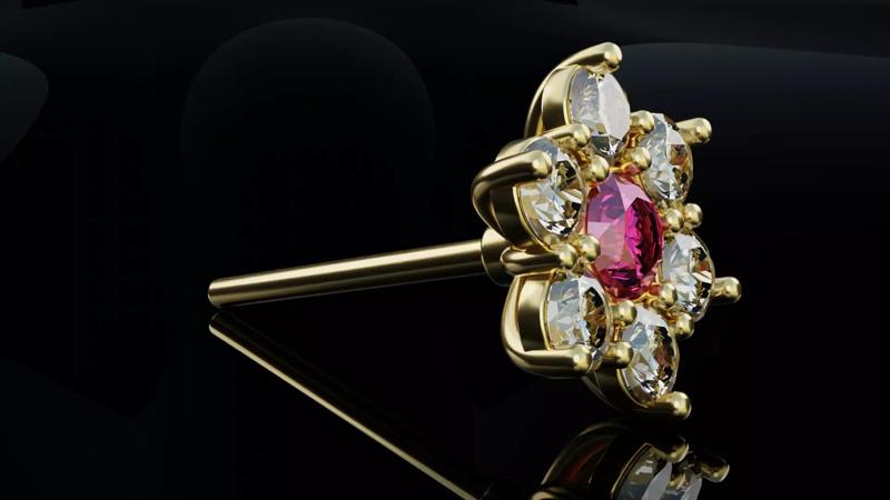 Earrings with diamonds and rubies set 3D model for 3D print