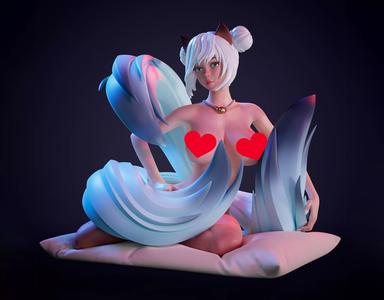 3D Print model - Fox girl - 3-tailed kitsune
