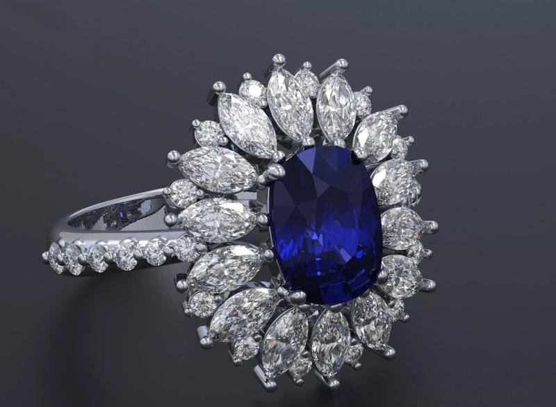 Stylish ring with diamonds and awnings flower 513