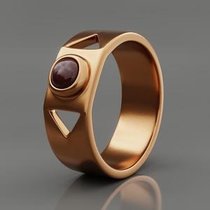 Geometric Gold Ring with Red Gemstone - Modern 3D Print Jewelry