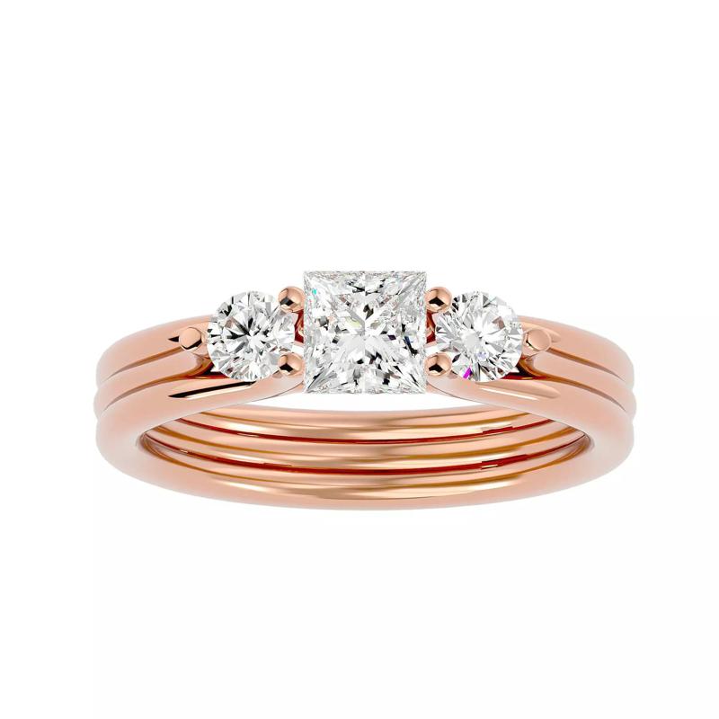 Tri Diamond solitaire wedding engagement ring with 360 view