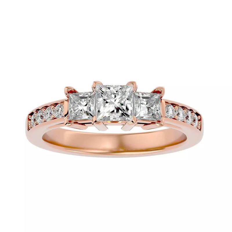 Tri Diamond solitaire wedding engagement ring with 360 view