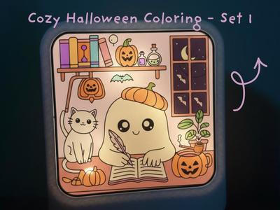 Halloween Cozy Coloring Scenes - Set 1