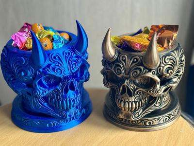 Horned Sugar Skull Halloween Candy Bowl