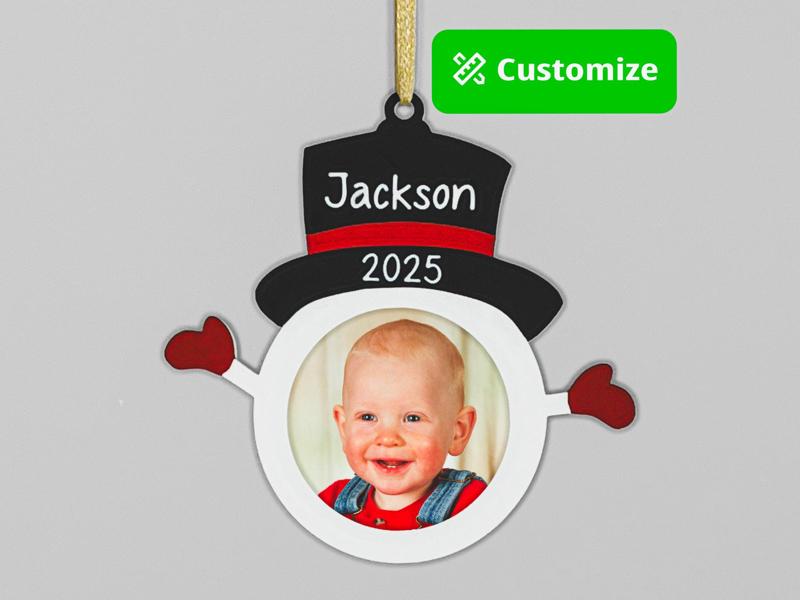Baby Snowman Personalized Photo Ornament Christmas