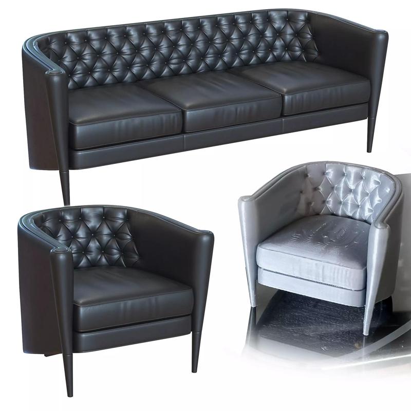 RICH CUSHION SOFA AND ARMCHAIR