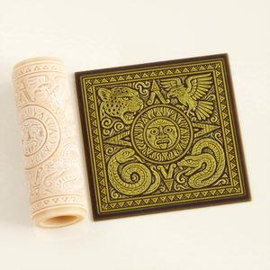 Mesoamerican Sun & Serpent Motifs Texture Roller – Clay Tool for Pottery, Crafts and Fondant