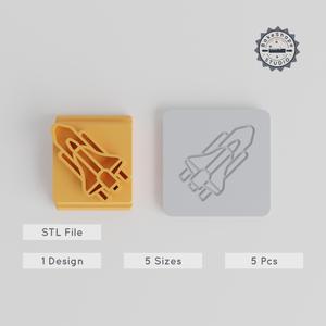 Space Shuttle Stamp Tile Set, Motif Sizes 20-40mm, Perfect for Clay, Cookies & Fondant, Includes Rocket Ship & Spacecraft Designs
