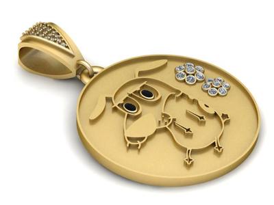 Golden Cartoon Dog Pendant 3D Printable Model