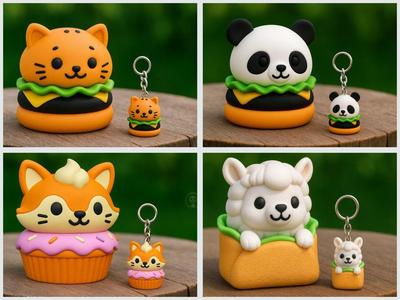 KAWAI ANIMAL-FOOD KEYCHAINS PACK 1