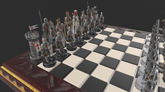 KNIGHTS TEMPLAR CHESS + BOARD FOR COLLECTORS