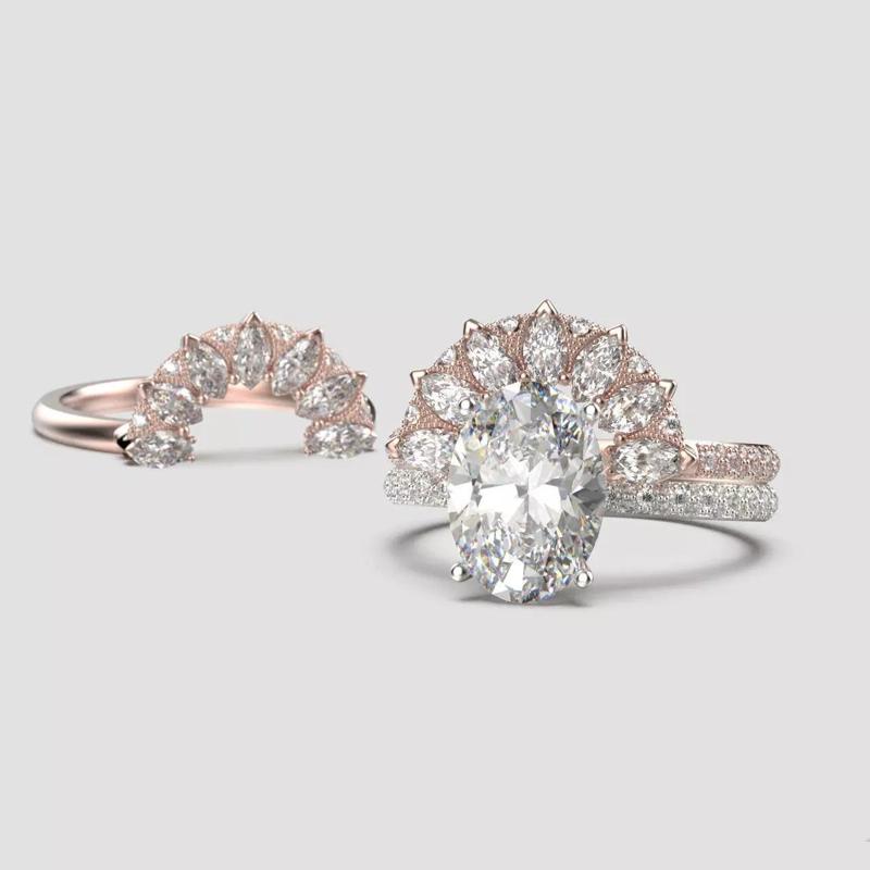 Solitaire ring with 3 band set in 17 US sizes