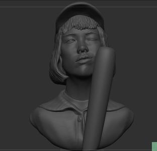 Baseball Asian Woman, Bust Expression Baseball Bat