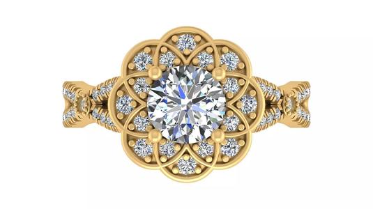 Vintage-Inspired Filigree Floral Halo Engagement Ring