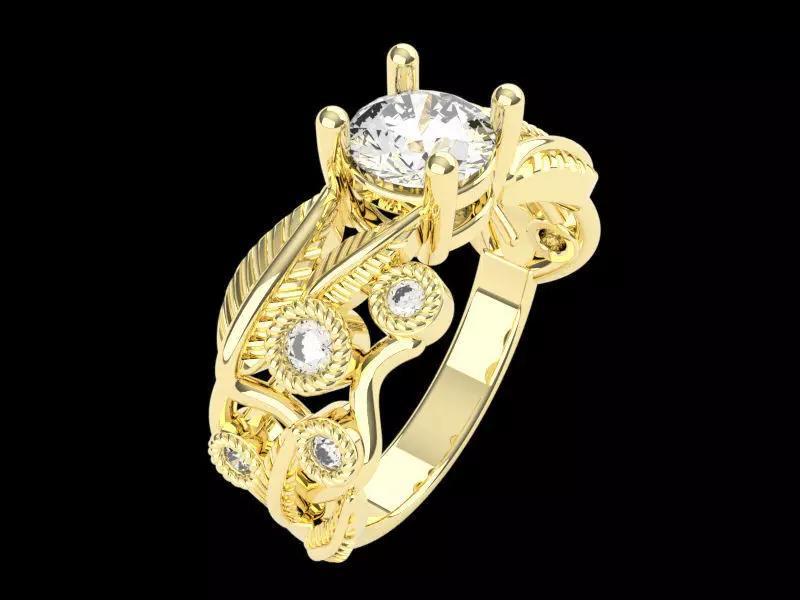 flower leaf solitaire ring