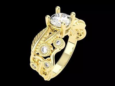 flower leaf solitaire ring