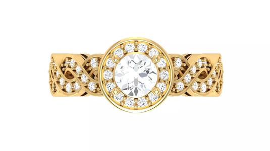 Antique Zircon Engagement Ring with Milgrain Gold Finish
