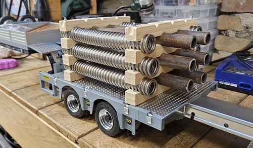 Rc construction 1/14 piping rack, cargo load flat bed trailer truck
