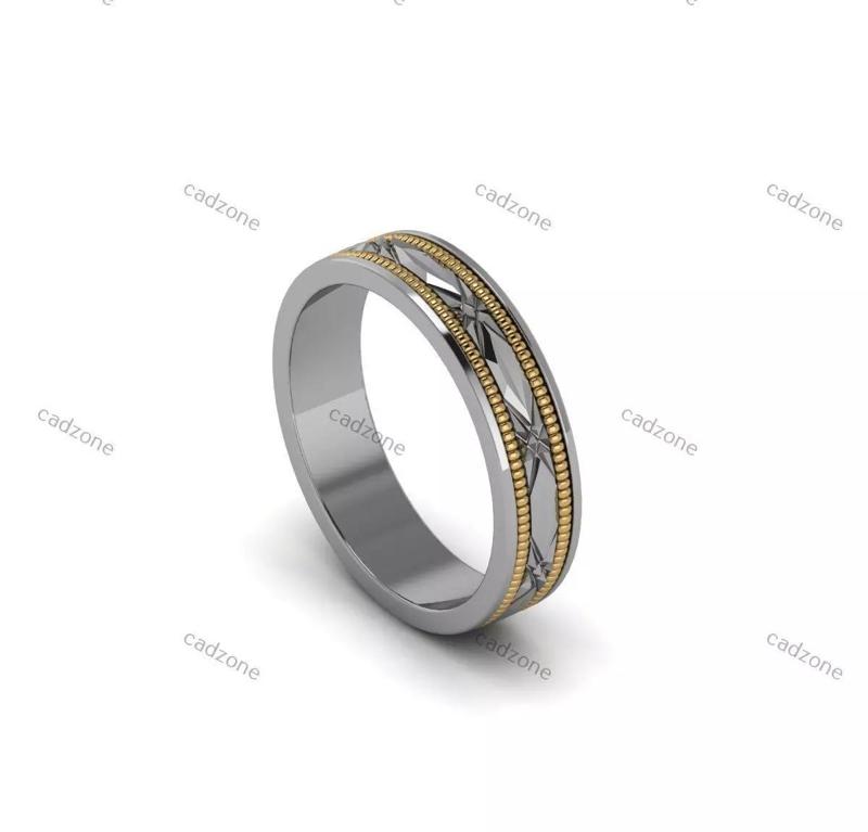 Two-Tone Rope Edge Wedding Band Ring-3D Model