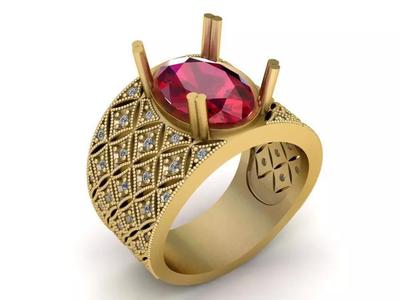 ELEGANCE RED RUBY RING 3D PRINTABLE MODEL