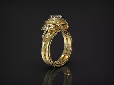 Bow wedding band with 2 small and 1 main large diamond