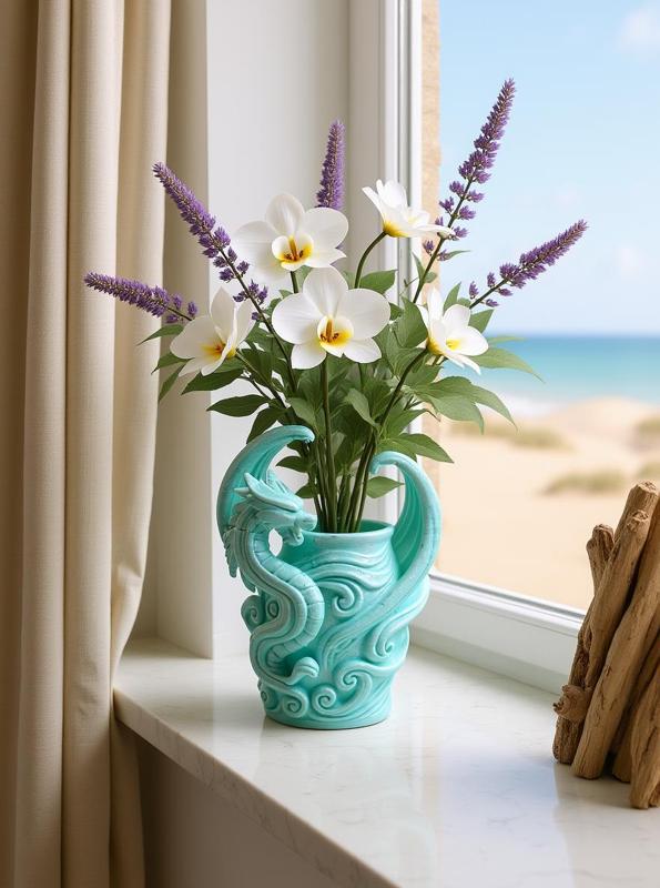 Azure Serpent – Ocean Breeze Dragon Vase