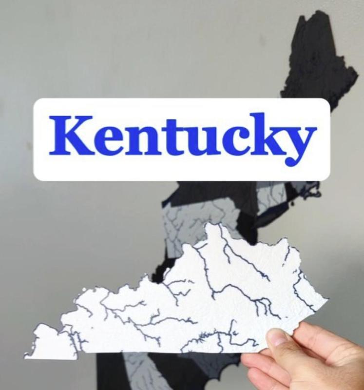 Kentucky, USA (KY) Topographic Map with Rivers