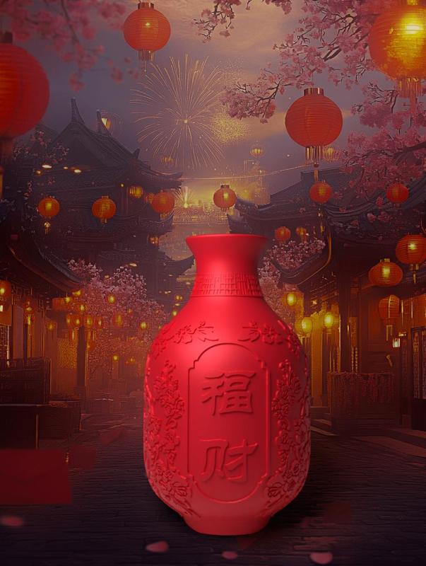 Chinese New Year Vase - Happiness and wealth - 新年福财