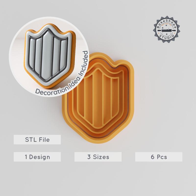 Shield Shape Cutter & Stamp Set, Perfect for Cookies & Fondant, 3 Sizes, 6 Pieces, Game Element Design PRODUCT_688