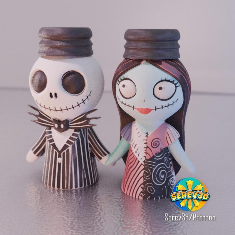 Jack and Sally Shakers - Valentine’s Salt & Pepper Set - 3D Print STL/3MF