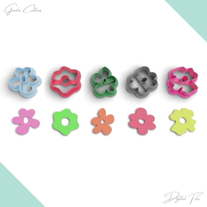 Organic Flowers Polymer Clay Cutter Package, 5 Models, 2 Cutter Version, 5 Sizes Included, No: 959