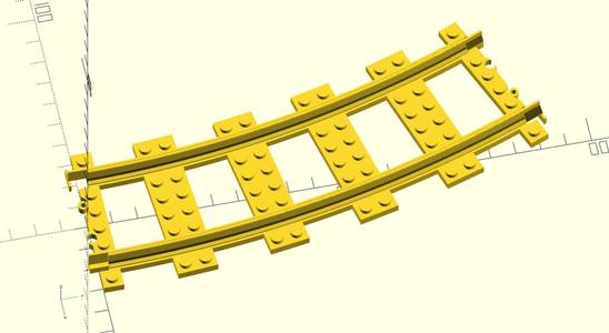 Parametric curved track rail Lego compatible OpenSCAD