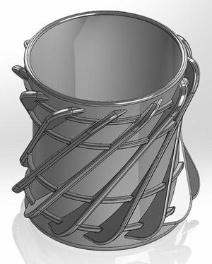 Round vase-shaped pen cup with double ribs