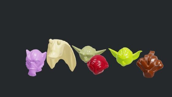 Star Wars minifigure Heads, Yoda, Zeb, jar jar binks, c-3p0