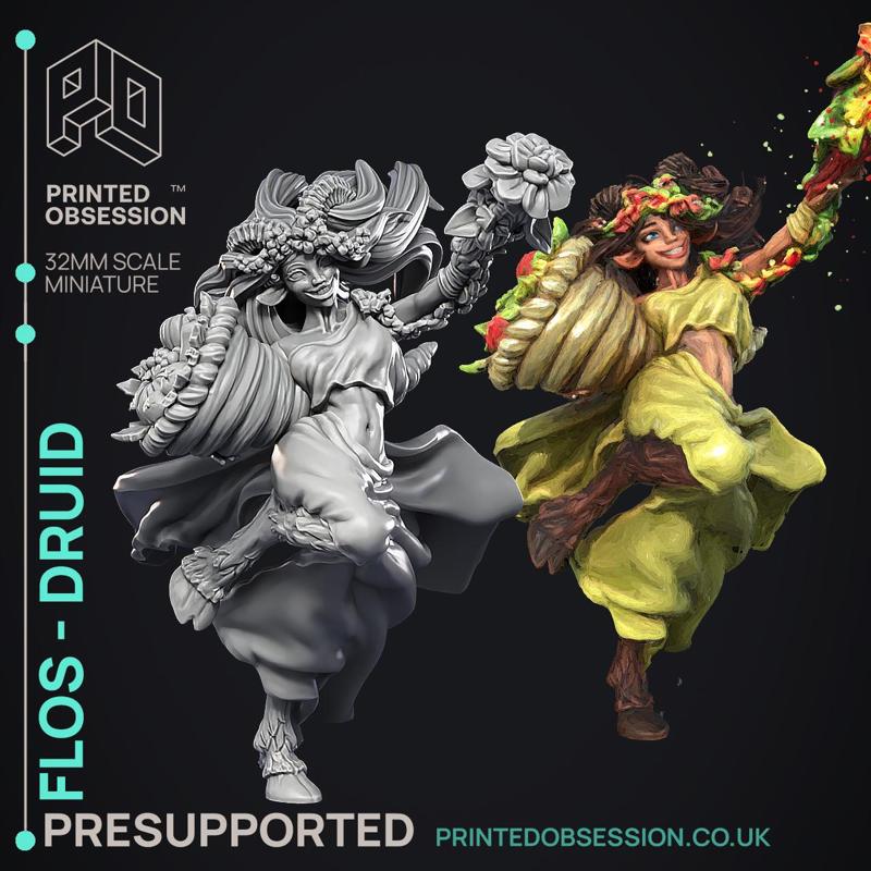 Flos - Pan Druid - Godly Avatars 2 - PRESUPPORTED - Illustrated and Stats - 32mm scale