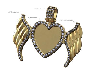 Diamond wings heart memory picture pendant 3D print model