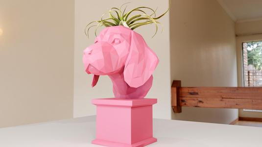 beagle dog head bust planter pot flower vase low poly stl