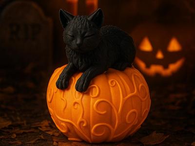 Midnight Cat Pumpkin – Cute Halloween Decor