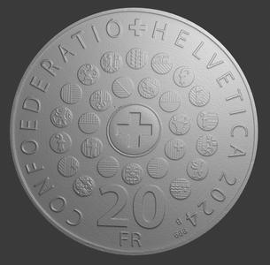 Switzerland, 20 Francs, Die Schweiz, Number Side, 3D Scan