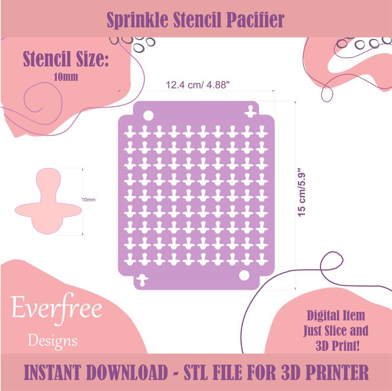 Pacifier Shaped Sprinkle Stencil Baby Shower Sprinkle Stencil for DIY Royal Icing Sprinkles, Digital Download, STL by EverFree Designs