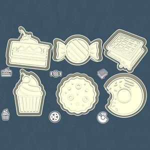 Food & drinks cookie cutters - baking & sweets set / bundle - 6 pieces