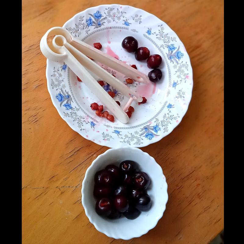 Clean cherry pitter tongs