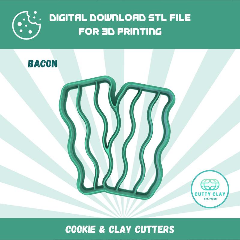 Cutty Clay stl bacon shaped cutter for coasters and cookies making, stl file to download for 3d printing