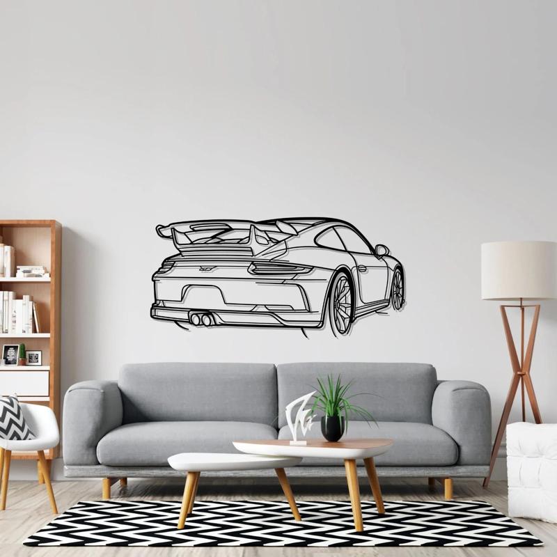 911 GT3 model 991 Back Angle Silhouette Wall Art - Line Art