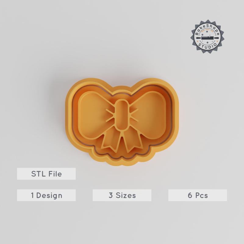 Bow Shape Cutter & Stamp, Cookie & Fondant Decorating Set, 6 Pieces, S/M/L Sizes, Ribbon & Bowtie Design PRODUCT_4815